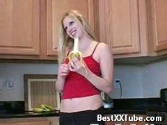 Blonde poses infront of camera while eating banana I just love a blonde girl's sexy body. The way she poses in front of 2 months ago